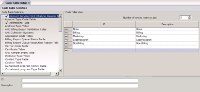 The code table setup tab in the IEE rich client.